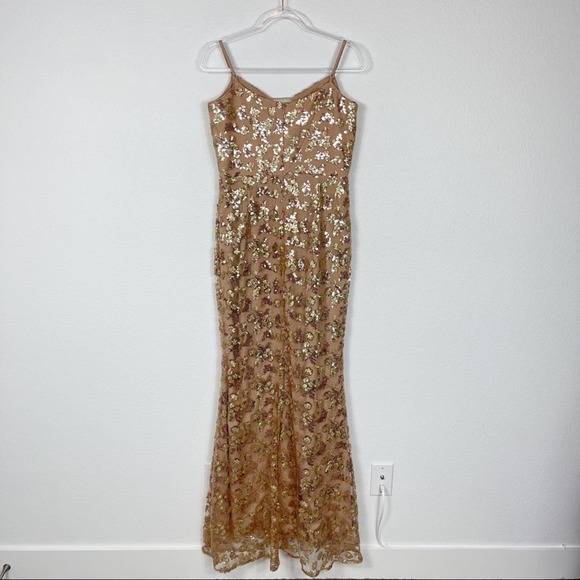 Dress The Population Mara Lace Sequin Gold Maxi Dress Large - Picture 9 of 12